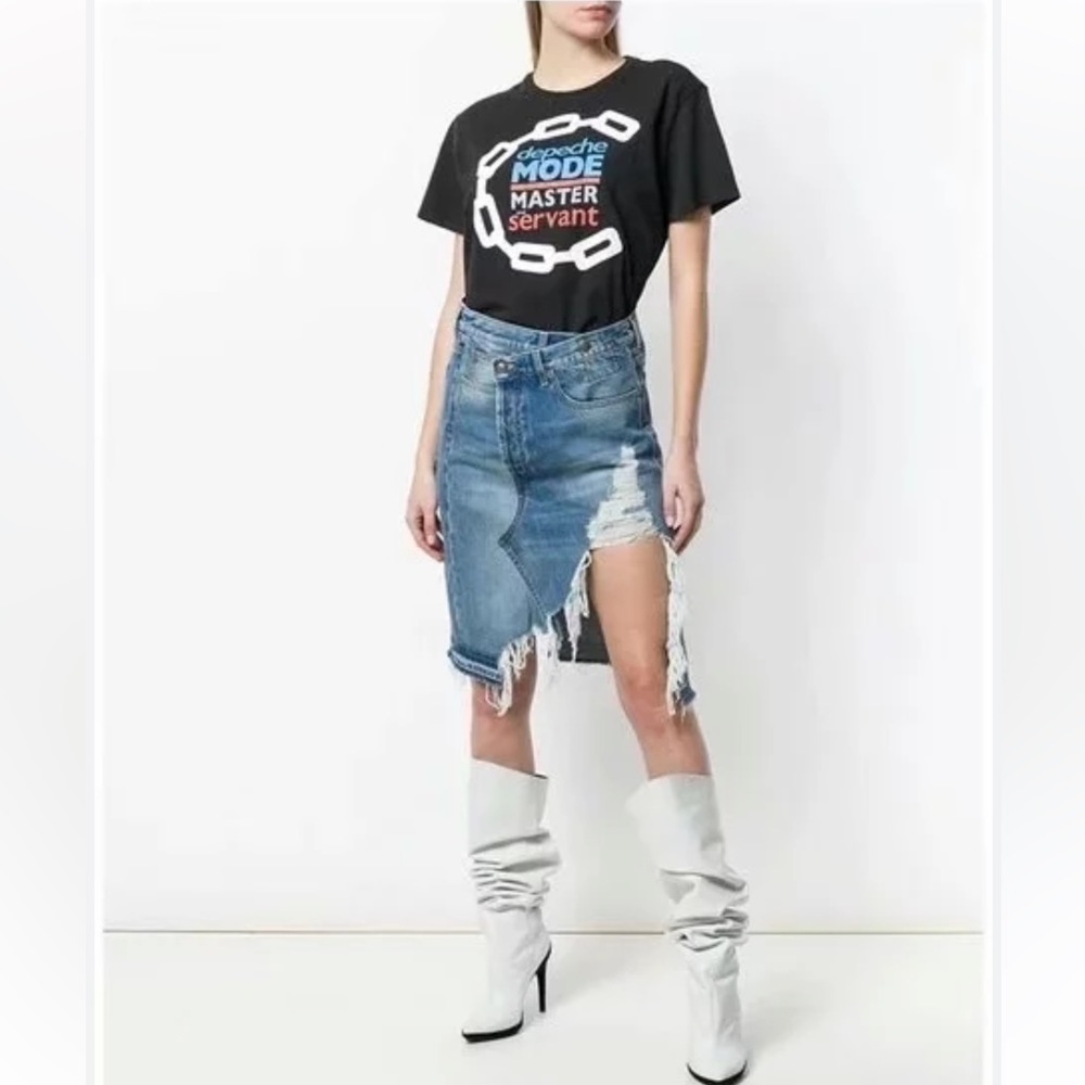 Missguided Blue Denim Distressed Mini Skirt